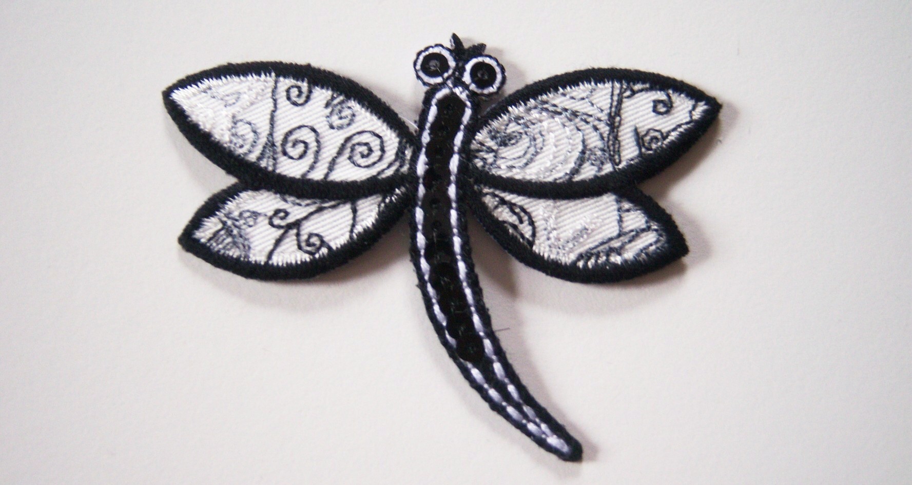 Black/White Dragonfly Iron On Applique