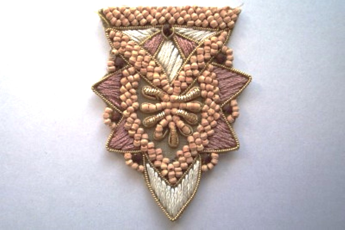Wood Beaded Crest Applique