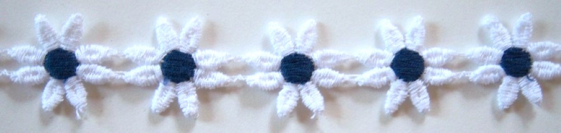 White/Navy 7/8" Venise Lace