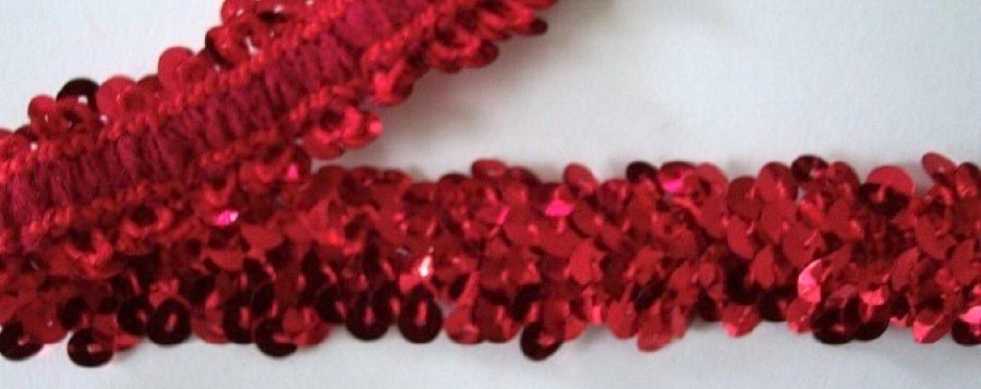 Red Yarn Back 1" Stretch Sequin Trim