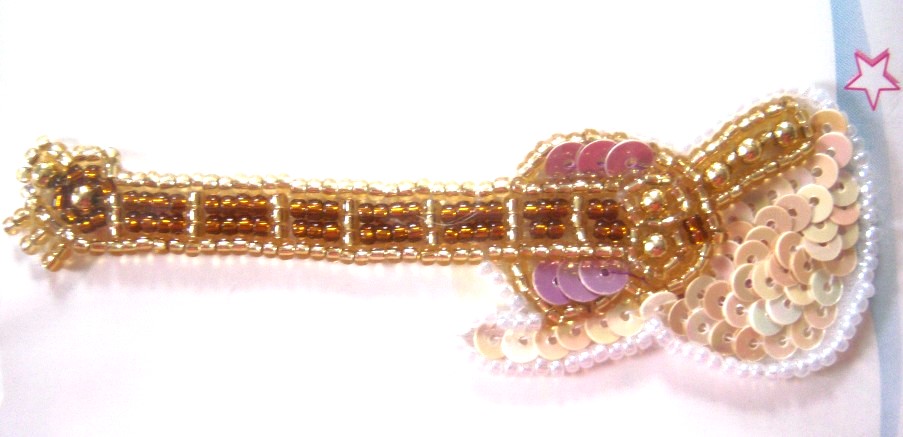 Gold/White Sequin/Bead Guitar Applique