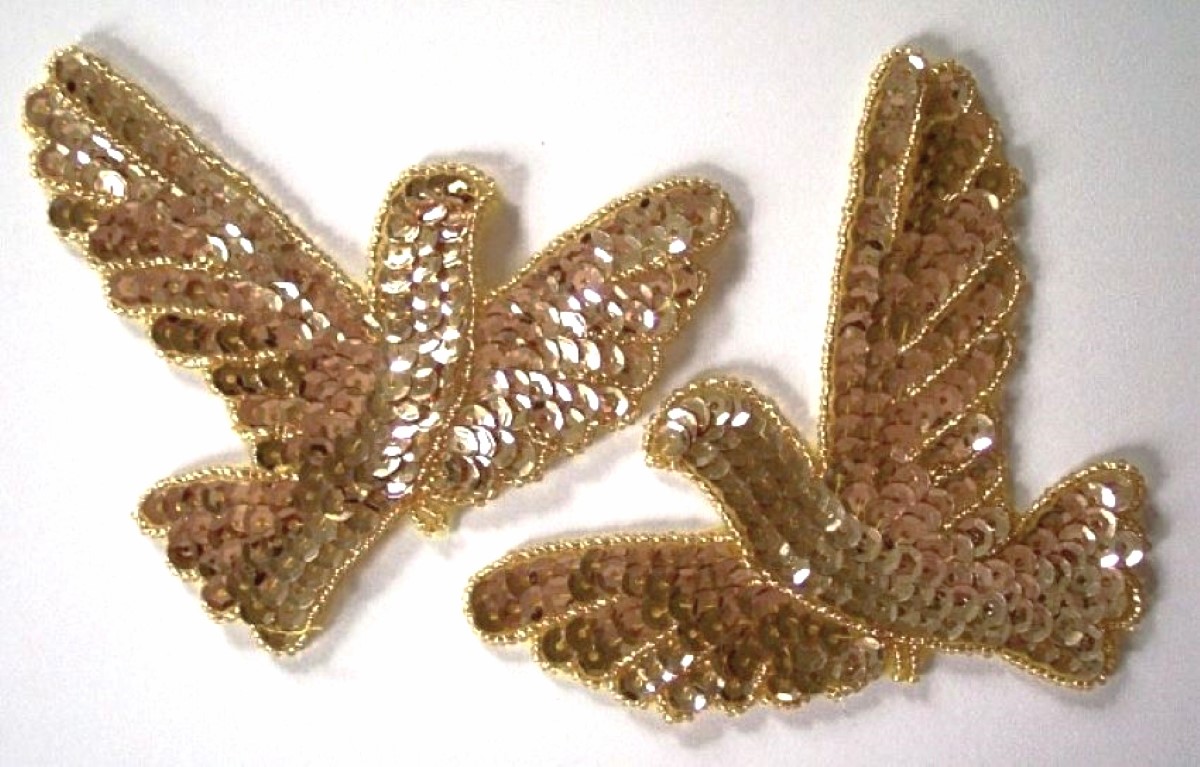 Gold Sequin/Bead 5" Dove Pair