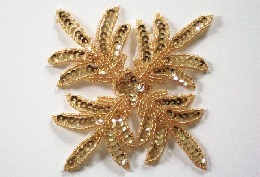 Gold Sequin/Bead Iron On Applique