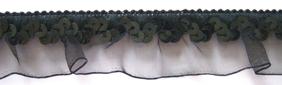 Black Sequins/Organza 1" Stretch