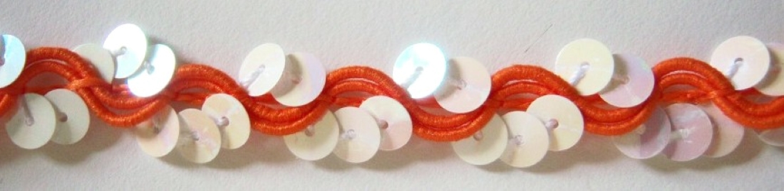 Irid White Sequin/Orange Soutache 1/2" Trim