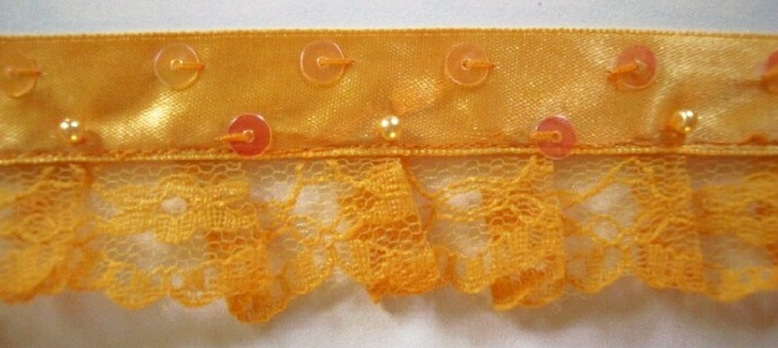 Buttercup Satin/Sequin 1 1/4" Pleated Lace