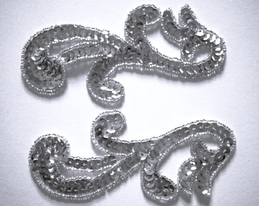 Silver Sequin/Bead 5 1/4" Scroll Pair