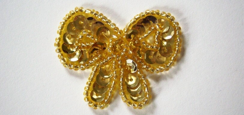 Gold Sequin/Bead 2" Bow Applique