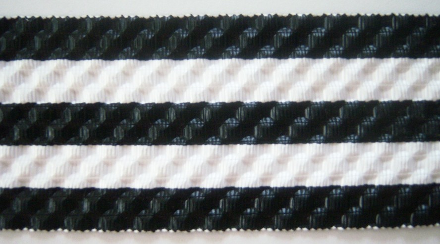Off White/Navy Stripe 2" Ribbon