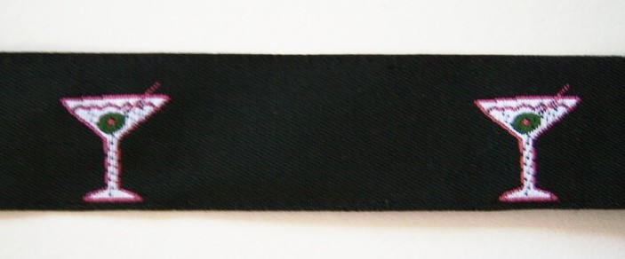 Black with White/Pink Martini Glass Ribbon