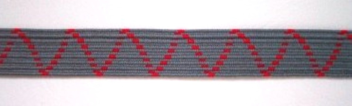 Grey/Red Zig Zag 1/2 Inch Elastic