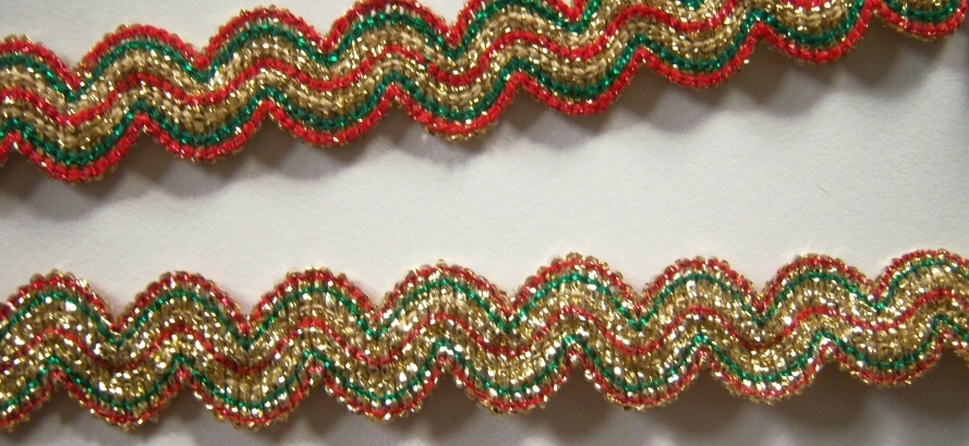 Red/Green/Gold Metallic 9/16 Inch Elastic
