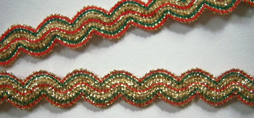 Rust/Olive/Gold Metallic 9/16 Inch Wavy Elastic