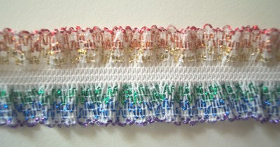 White Ruffled Metallic Rainbow 1 Inch Elastic