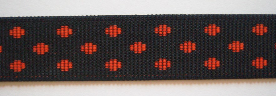 Black/Orange Dot 1 Inch Elastic
