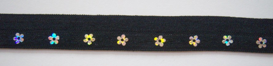 Black Silver Daisy Sequin Fold Over