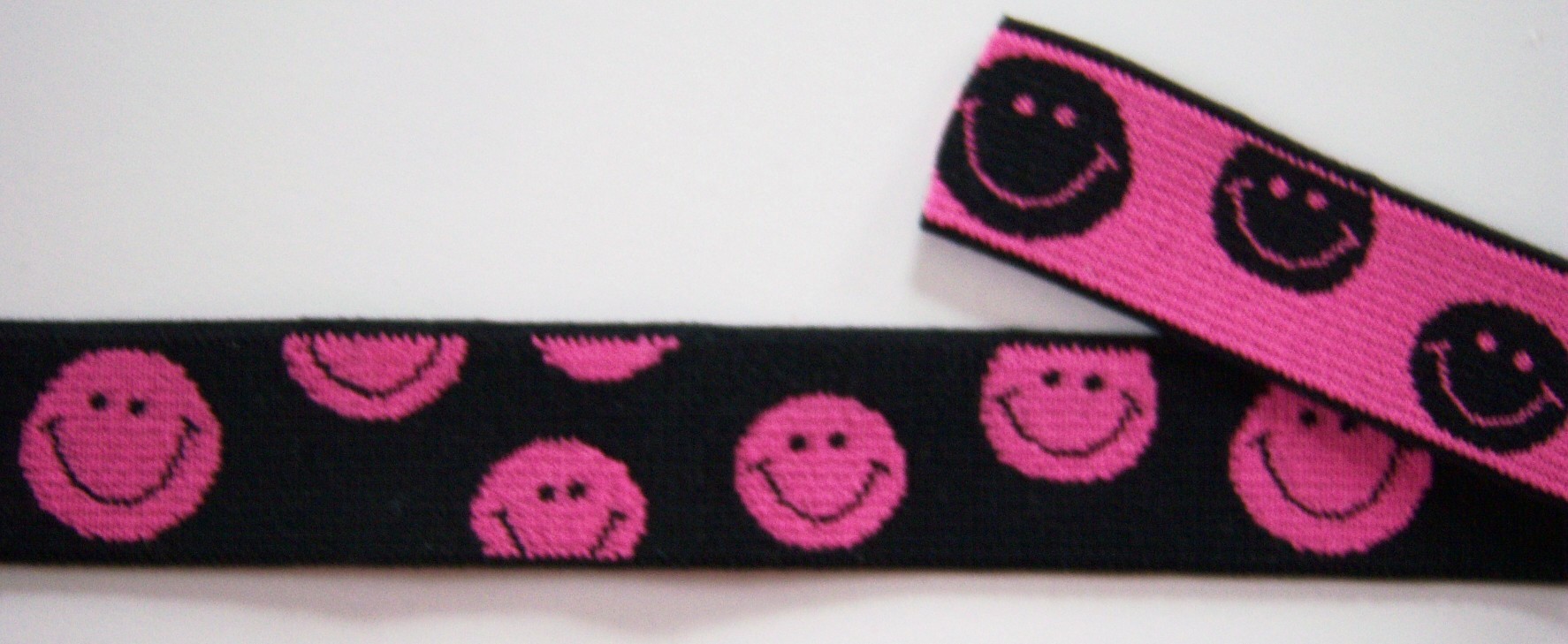 Black/Pink 1 Inch Smiley Face Elastic