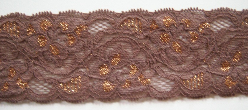 Mink/Gold 1 3/4" Stretch Lace