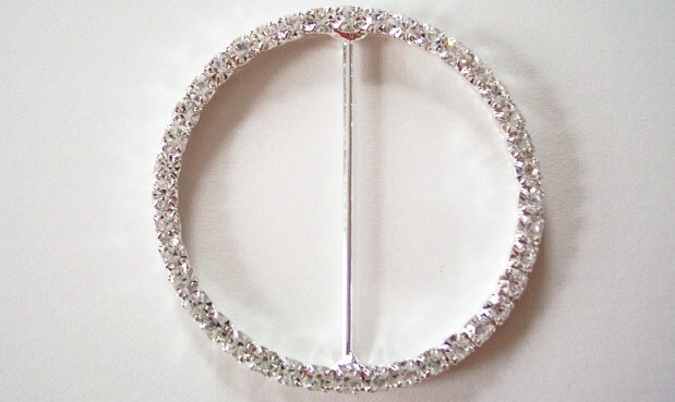 Silver Austrian Crystal Rhinestone 2 1/4" Round Buckle
