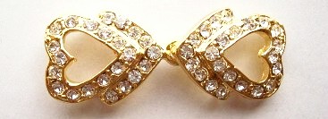 Gold Austrian Crystal 5/8" x 1 3/4" Hearts Buckle