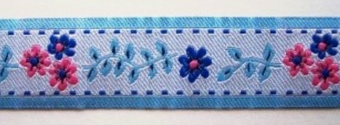Blue Floral 1 Inch Jacquard