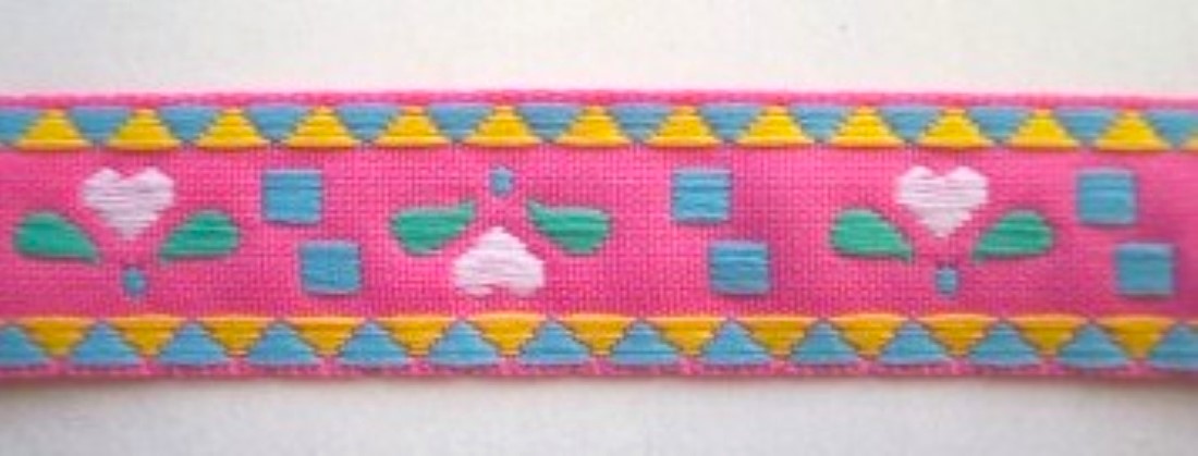 Pink/White Hearts 3/4 Inch Jacquard