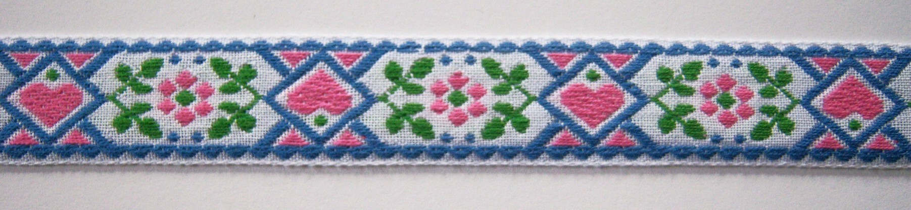 White/Pink Hearts 7/8 Inch Jacquard