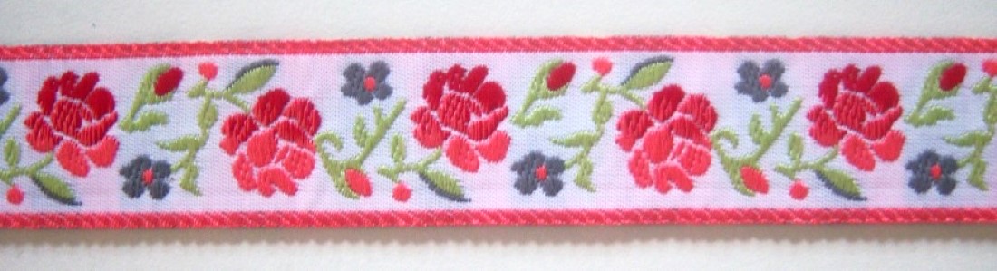 White/Rose 7/8 Inch Jacquard