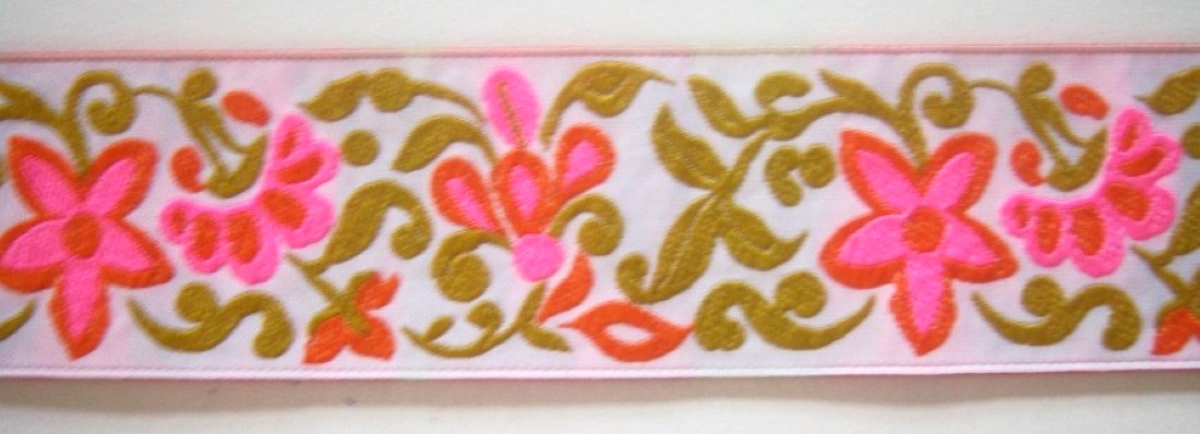 Pink/Antique Gold 1 3/8 Inch Jacquard