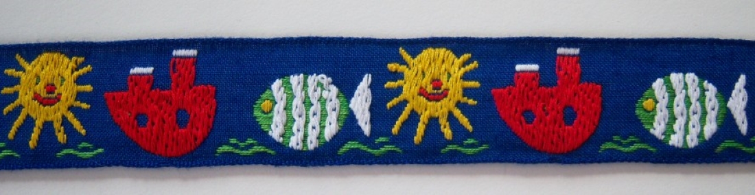 Royal/Fish/Red Boats 1 Inch Jacquard