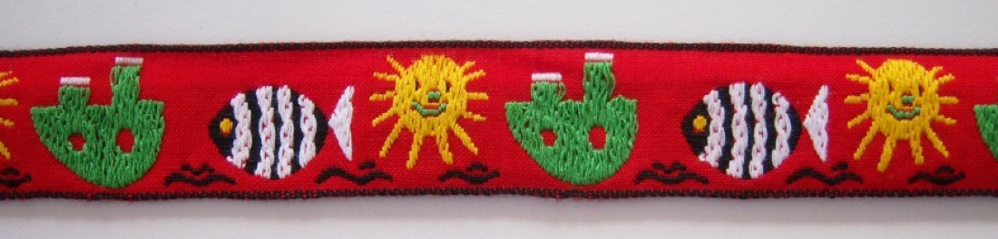 Red/Fish/Lime Boats 1 Inch Jacquard