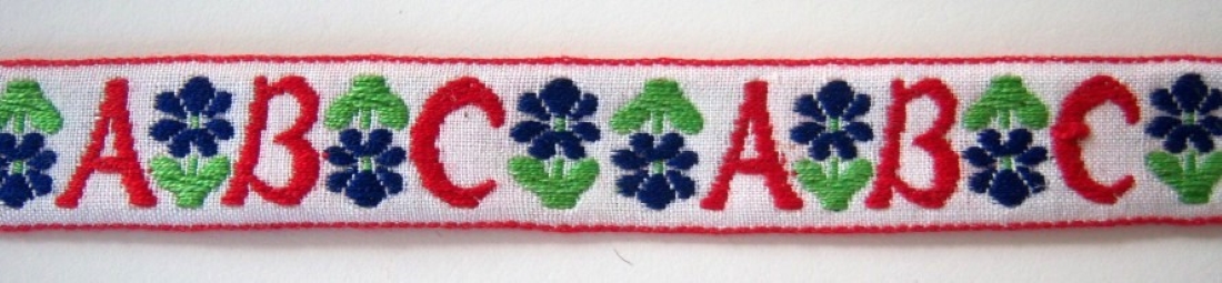 Natural White/Red A-B-C 3/4 Inch Jacquard