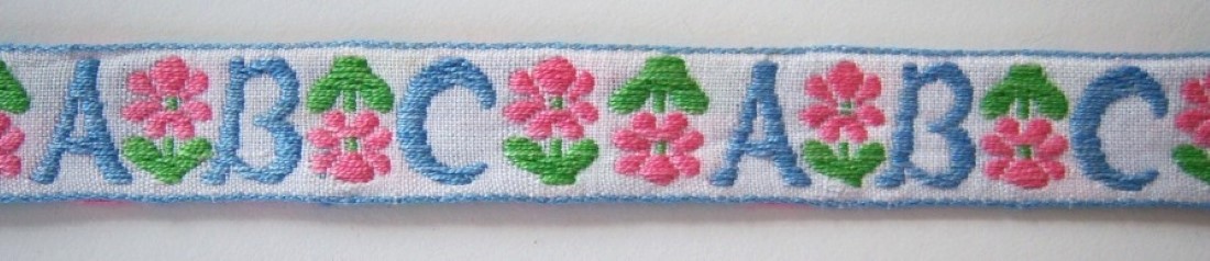 White/Sky Blue A-B-C 3/4 Inch Jacquard