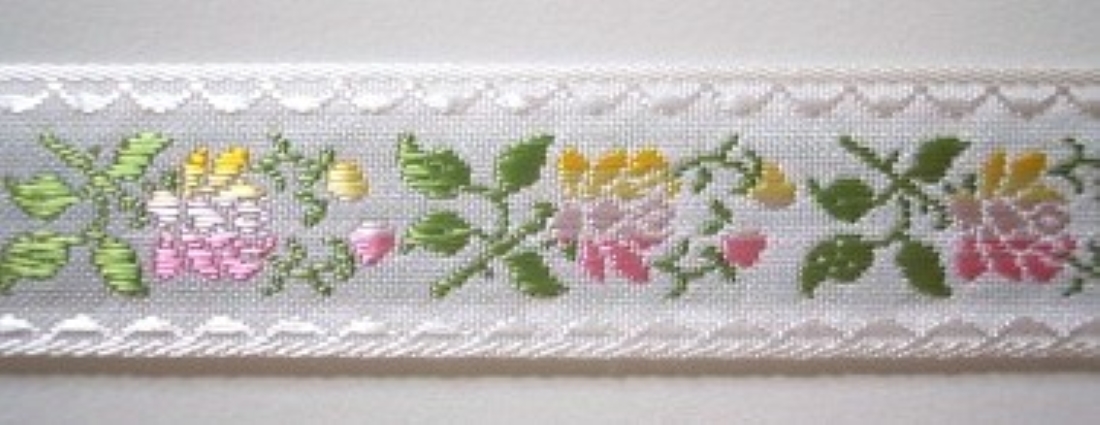 White Floral 1" Satin Ribbon