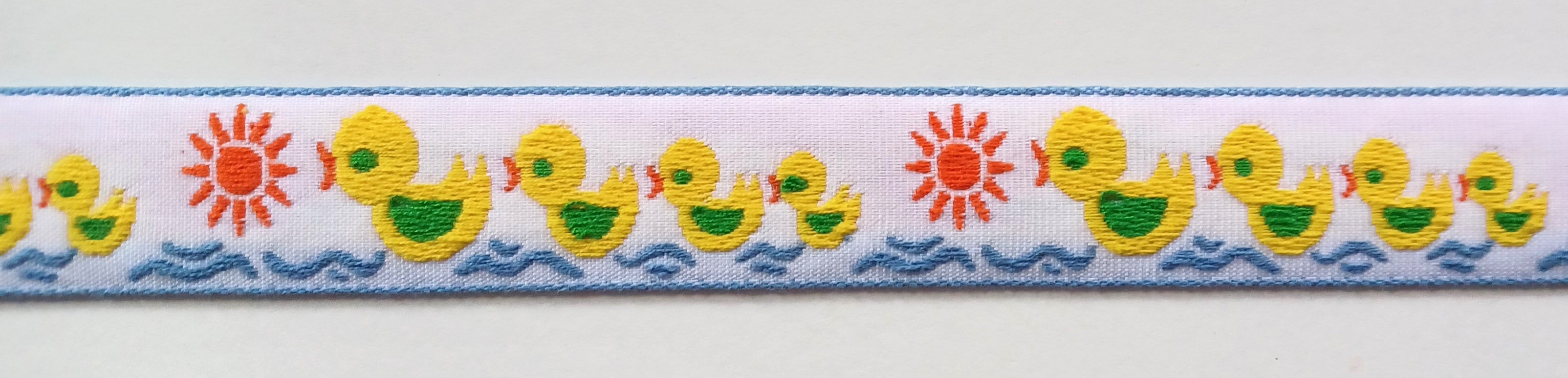 White/Yellow Ducks Polyester 1 Inch Jacquard