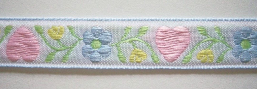 White/Pink Hearts 13/16 Inch Jacquard