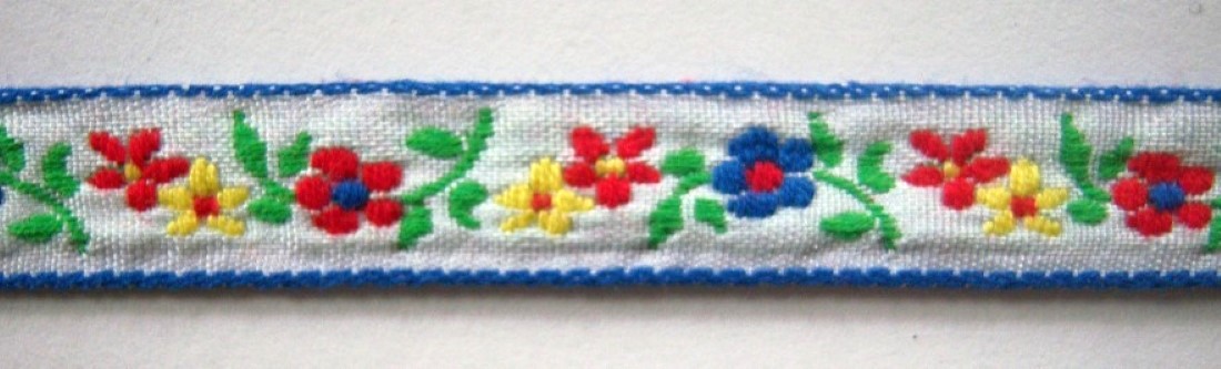 White/Royal 1/2" Floral Jacquard