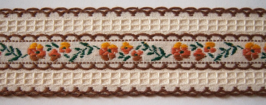 Ivory/Brown Picot 1 5/8 Inch Jacquard