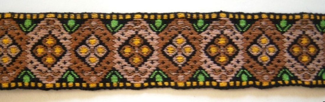 Vintage Black/Tans 1 Inch Jacquard