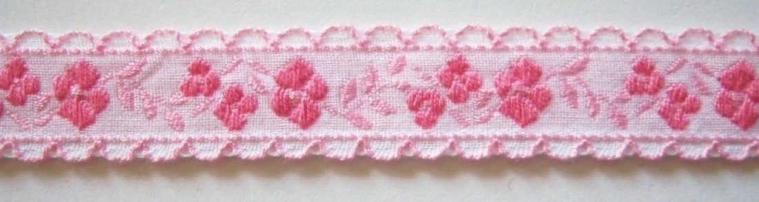 White/Pink 5/8 Inch Floral Jacquard