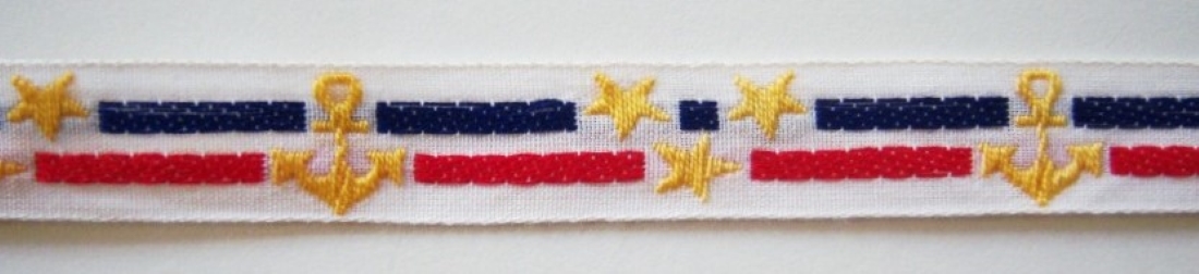 White/Anchors 5/8 Inch Cotton Jacquard