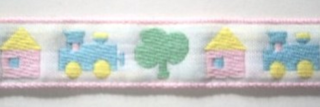 Pastel Houses/Trains 3/4 Inch Jacquard