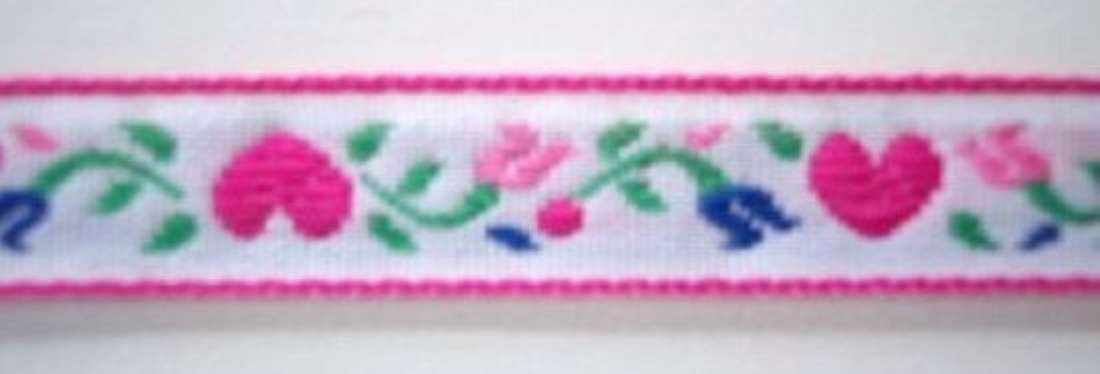 Shocking Pink Hearts 1/2" Jacquard