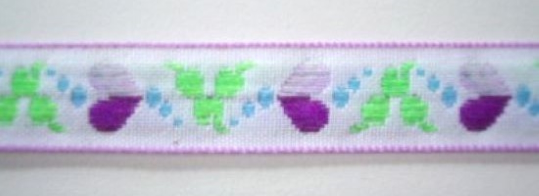 White/Orchid/Purple Hearts 1/2" Jacquard
