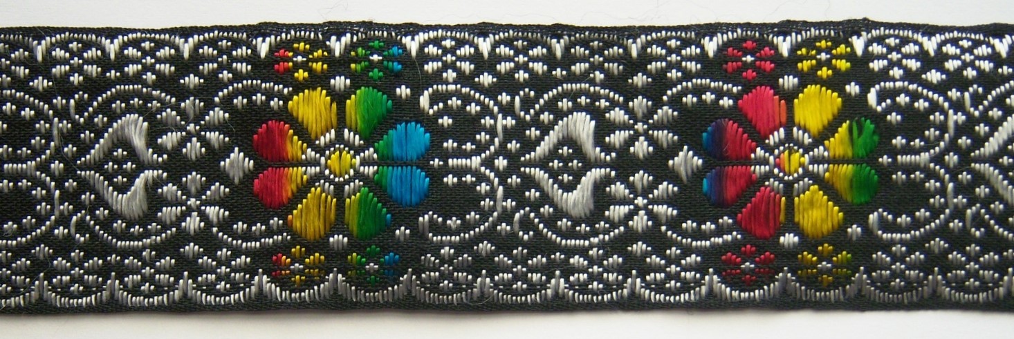 White 1 1/2 Inch Rainbow Floral Jacquard