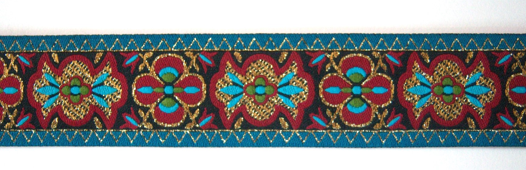 Teal/Wine/Gold Dots 1 3/16" Jacquard