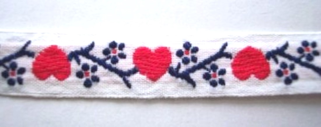 Navy/Red Hearts 1/2 Inch Jacquard