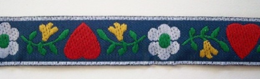 Indigo/Red Hearts 11/16 Inch Jacquard