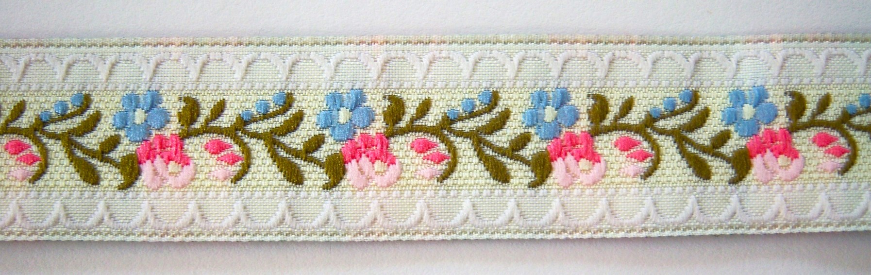 Ivory/Pink Floral 1 Inch Jacquard