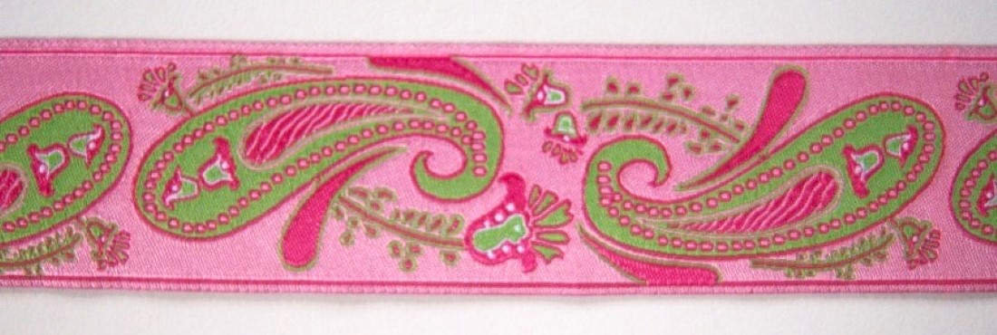 Pink/Lime Paisley 1 9/16 Inch Jacquard